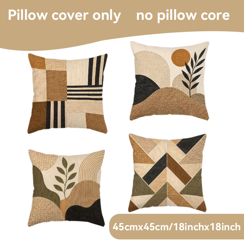 TEMU 4pcs 2d Printed Bohemian Geometric Pillow Covers. Single Sided Print, Zipper Closure And Machine Washable. Kitchen, Living Room, Bedroom And