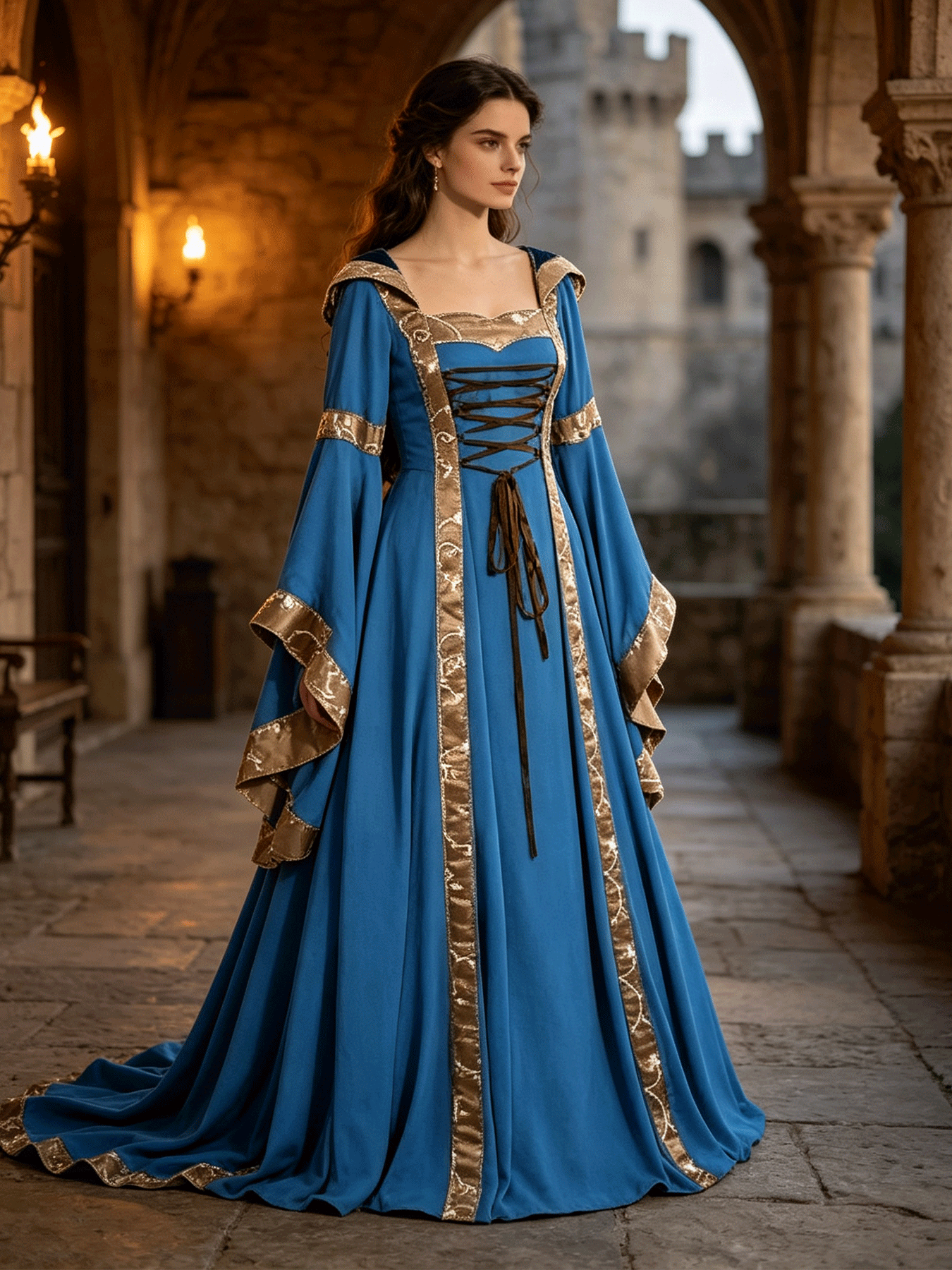 New Halloween Trumpet Sleeve Dress, Vintage Medieval Court Dress, Stage Performance Costume, Suitable for Halloween, Stage Plays, Costume Parties, Themed Parties, for Teenager