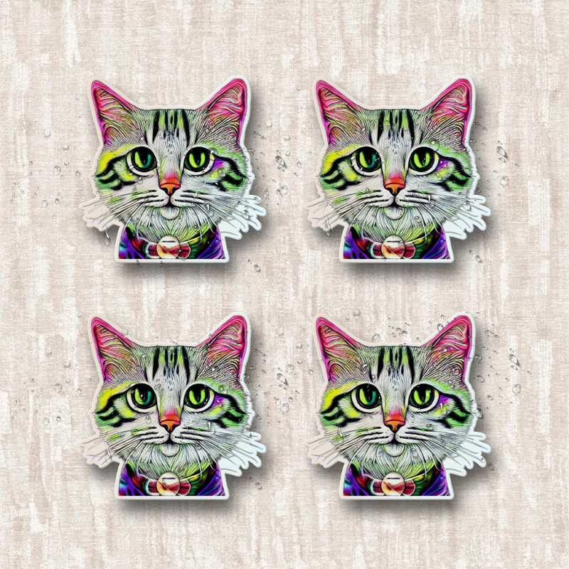 4pcs Vibrant Cat Stickers with Psychedelic Rainbow Swirls - Self-  Vinyl Decals for Bumpers, Windows, Laptops, Trucks,  , Water Bottles - Durable & Versatile, Cat Accessories