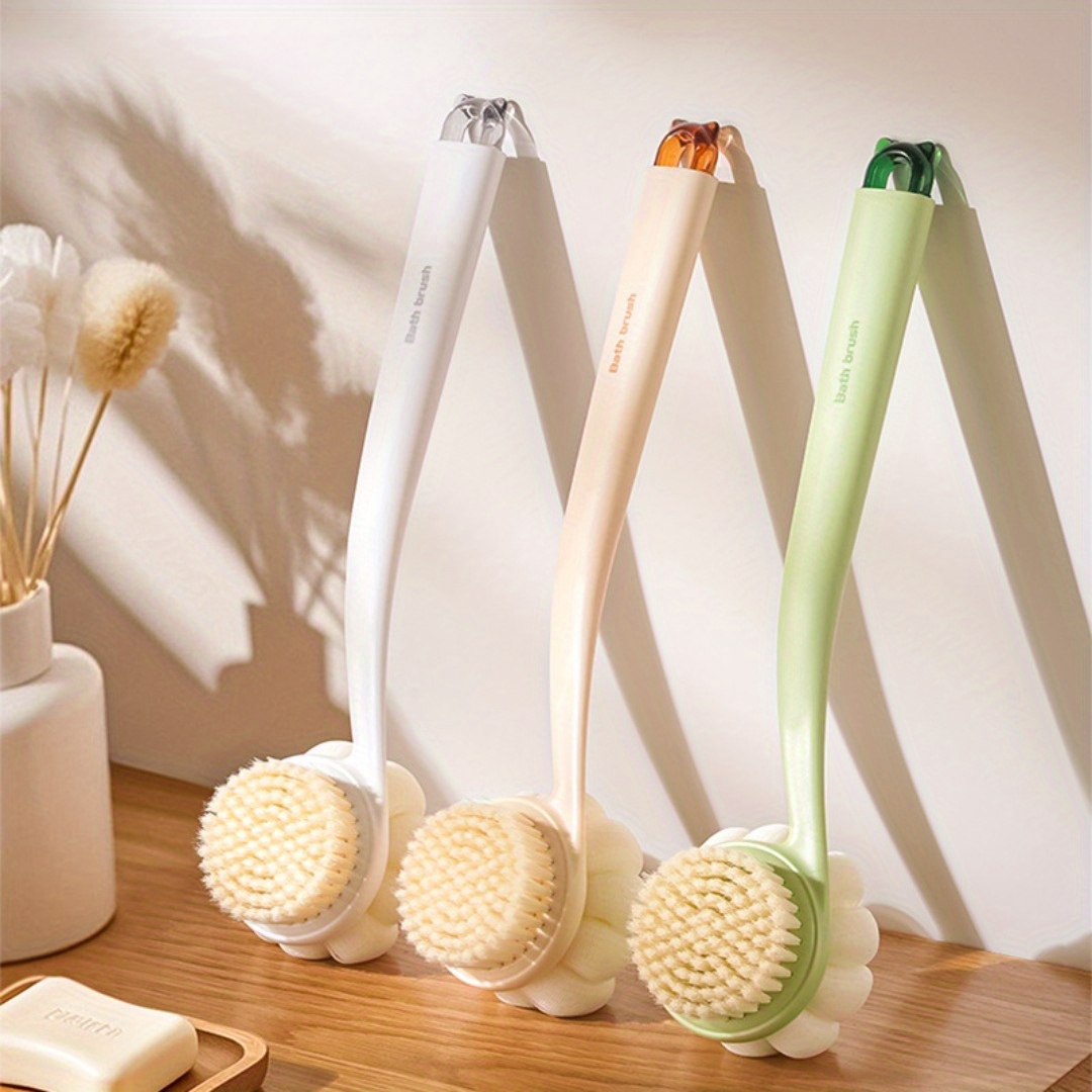 3 in 1 soft back scrubber brush with handle multi color white beige orange body scrubber exfoliating massager for bath shower and body care no battery needed bath accessories shower cleaning tool ergonomic handle durable scrubber Product details 1