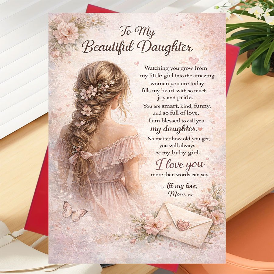 TEMU 1pc Mother-daughter Greeting Card With Envelope Suitable For Birthdays, Mother' Day Gifts, Notes - Paper Card For Mom To Praise Daughter, For