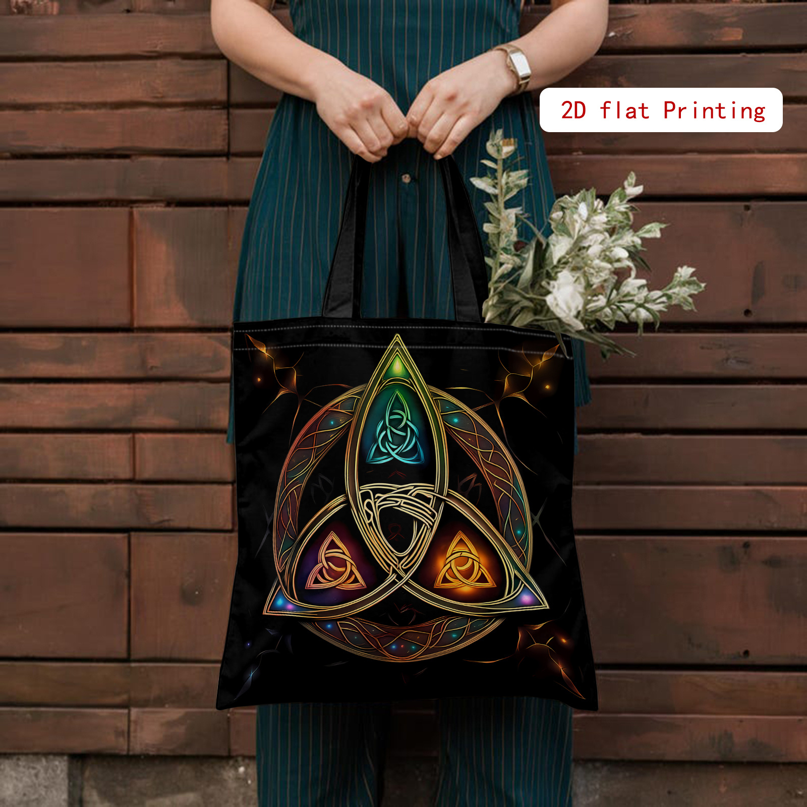 TEMU 2d Printed Shoulder Bag, Celtic Knot, Three-legged Pattern Printed Shoulder Bag, Fashionable Easy Shopping Bag, Women's Casual Handbag, Women's