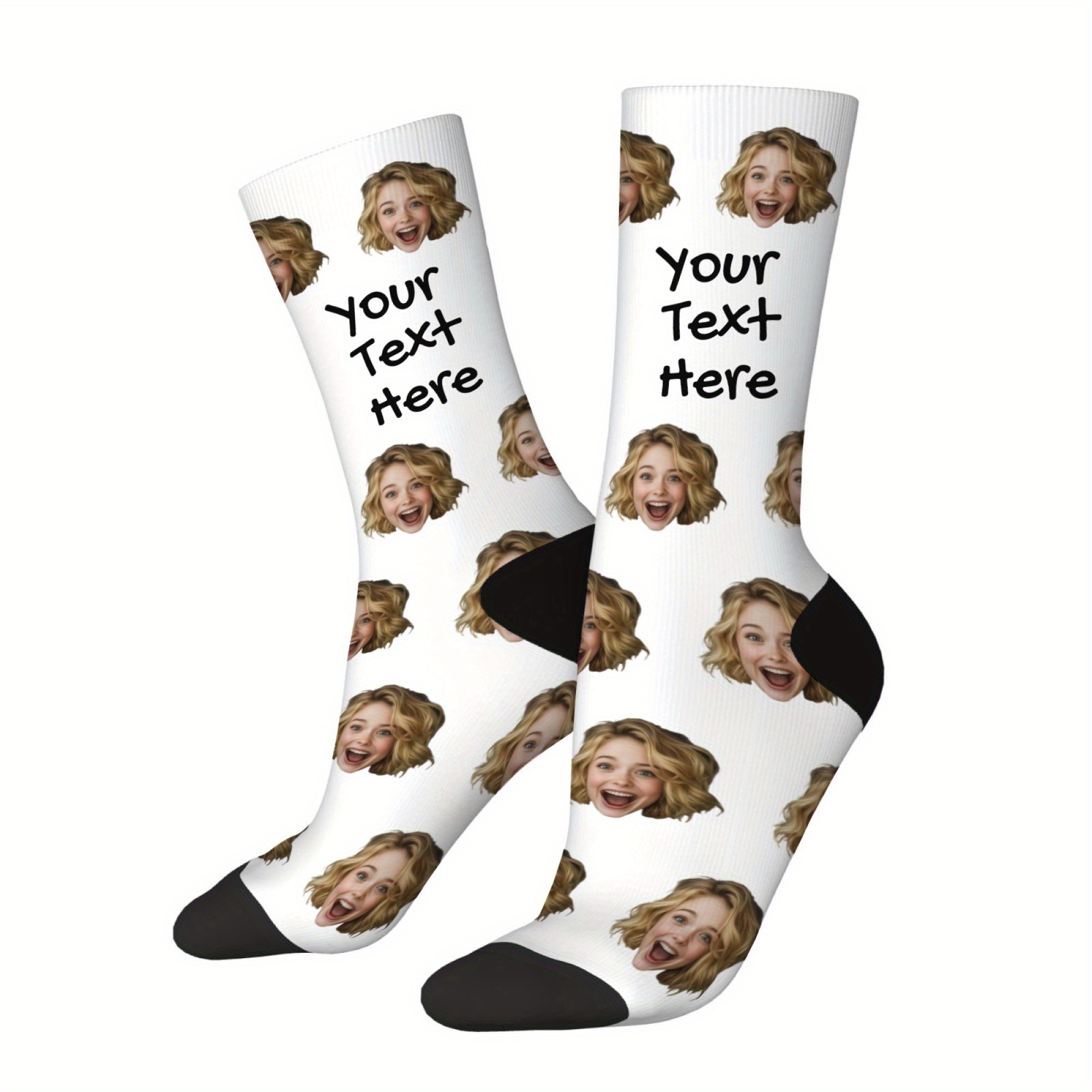 TEMU Custom Face Pattern Socks, Personalized Fun Photo Socks, Custom Text Socks, Spring/summer Trendy Novelty Unisex Party Gift Socks, Personalized