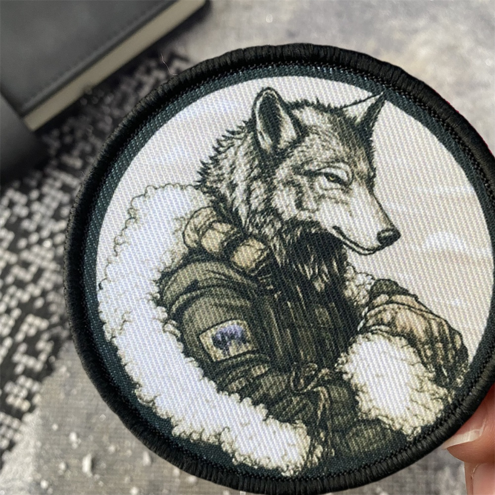 

Tactical Wolf Embroidered Patch, Mixed Color Morale Badge With Fur Trim, Hook & Loop , For Outdoor Gear And Accessories