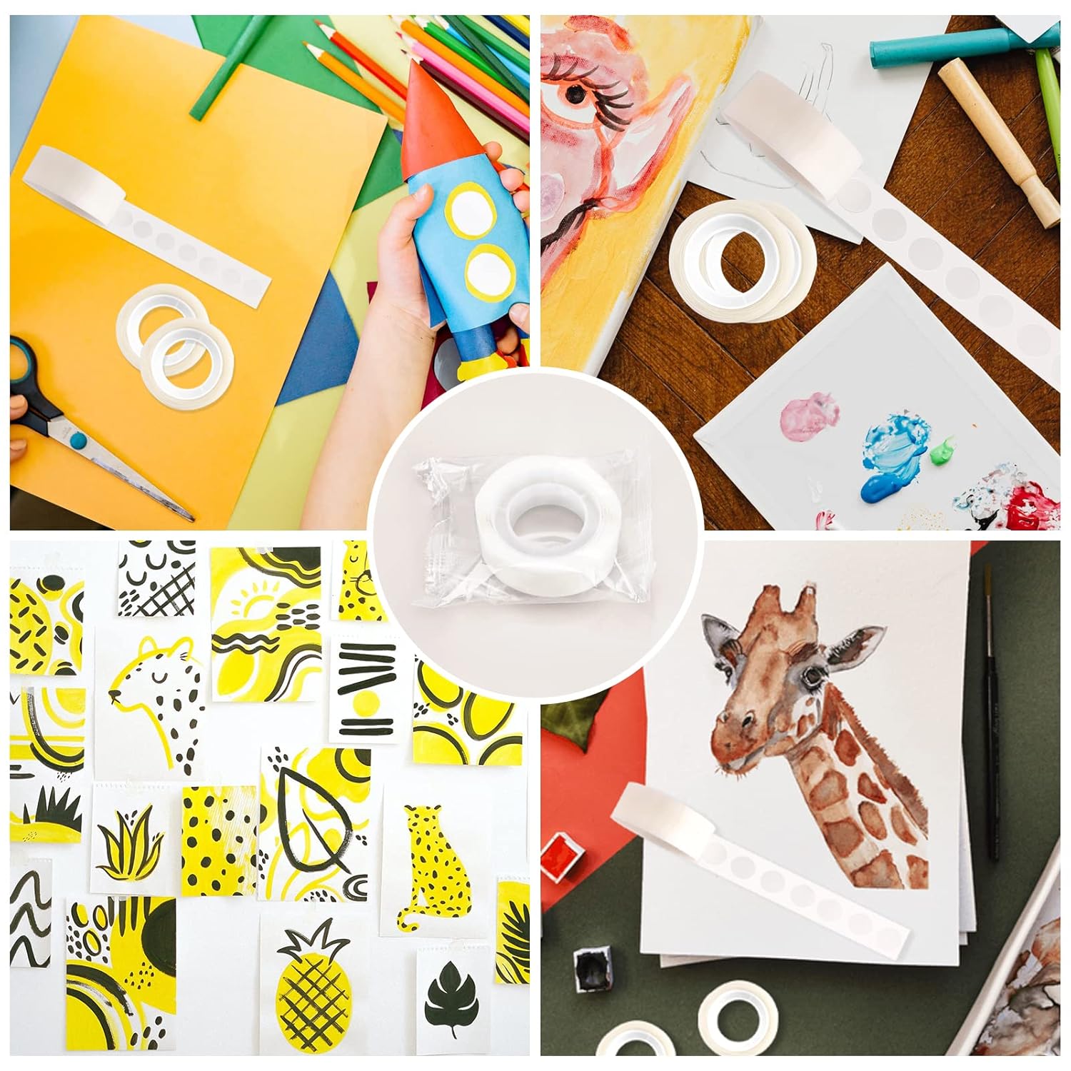 TEMU 1500 Puntos de Pegamento, Cinta para Globos, Puntos Adhesivos, Puntos de Pegamento de Cara, 15 Rollos de Puntos Adhesivos de Cara, Cinta