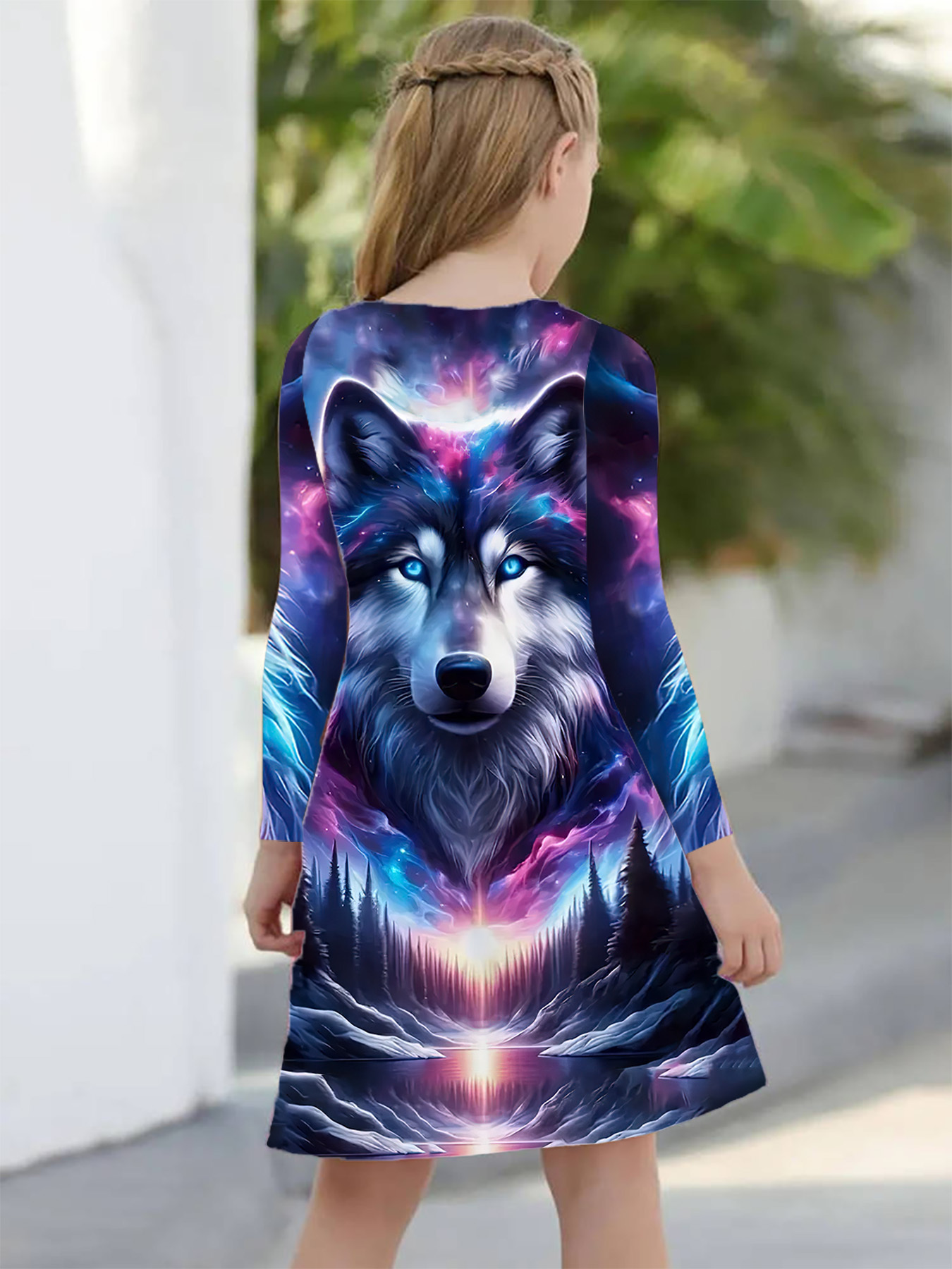 girls mic wolf dress long bell skirt space party outfit blue - Temu United  Kingdom