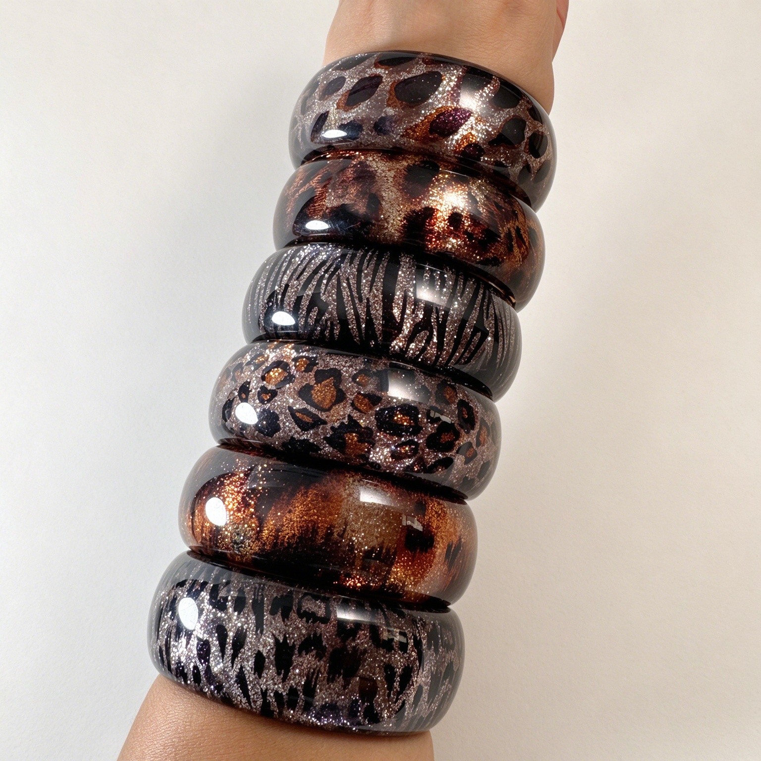 Retro Geometric Leopard Resin Bracelet, Unique Gift