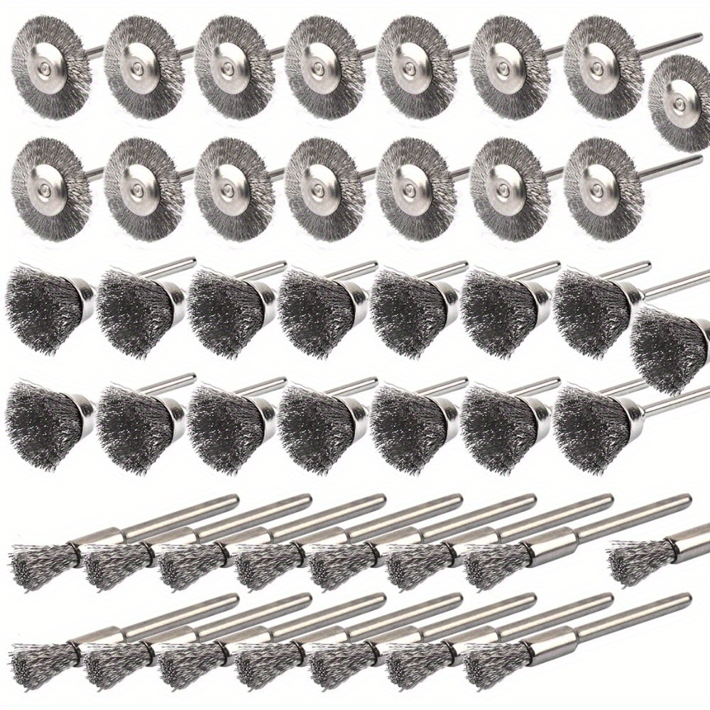 40pcs Mini Grinding Head Mini Brushes, T-bowl Small Brushes, Stainless Steel Tapered/ Bowl/ Needle Wire Brushes For Polishing And Sanding, Remove Burrs And Rust