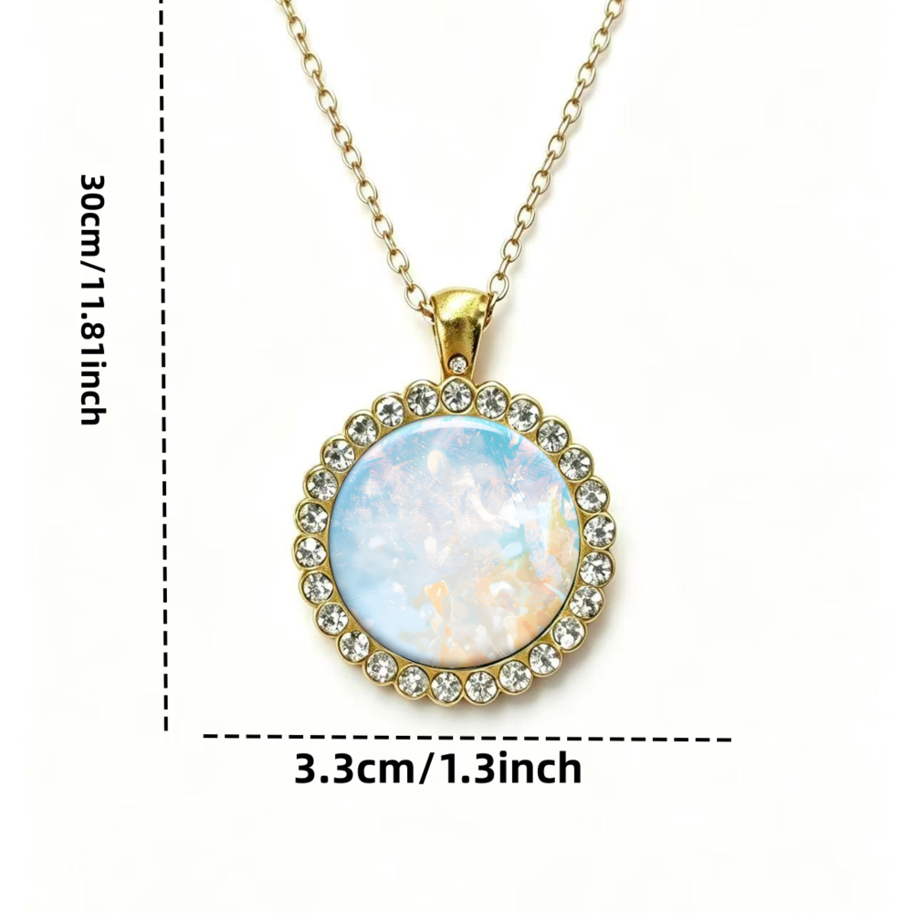 Unisex 2D Flat Opal Stone Golden Chain Necklace, Versatile Gift