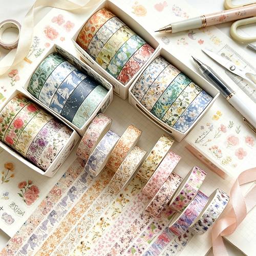 aesthetic floral washi tape suitable for journaling scrapbooking gift wrapping party decorations removable peelable non marking masking tape with colorful flower patterns vintage paper sticker for planner diy crafts albums