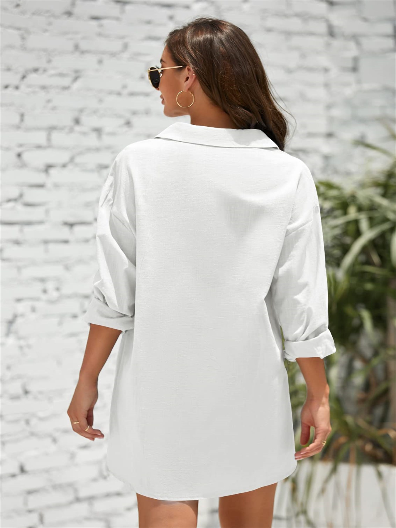 blusas larga mujer playa cubierta lino camisas Temu