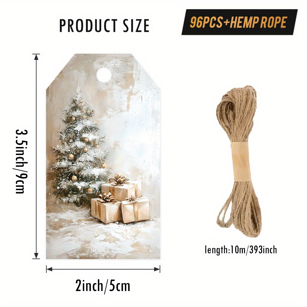 TEMU 48/96 pz Etichette Regalo Natalizie con di , con Disegno di Albero di Natale con Ornamenti Dorati e Regali, per Regali Gamma, Decorazioni