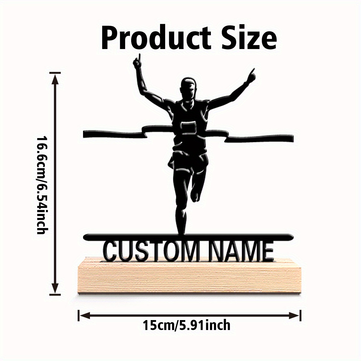 TEMU 1pc Of Fashionable Personalized Custom "run Through The " Metal Statue With Wooden Base Desktop Decoration, Suitable For Bedroom, Commemorative