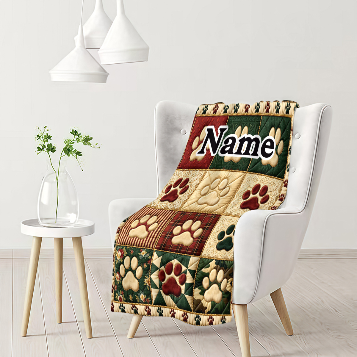 TEMU 1pc British Plaid Dog Paw Blanket With Custom Name/text - Suitable For Sofa, Camping & Travel, Soft Flannel Suitable For -season Use, Suitable