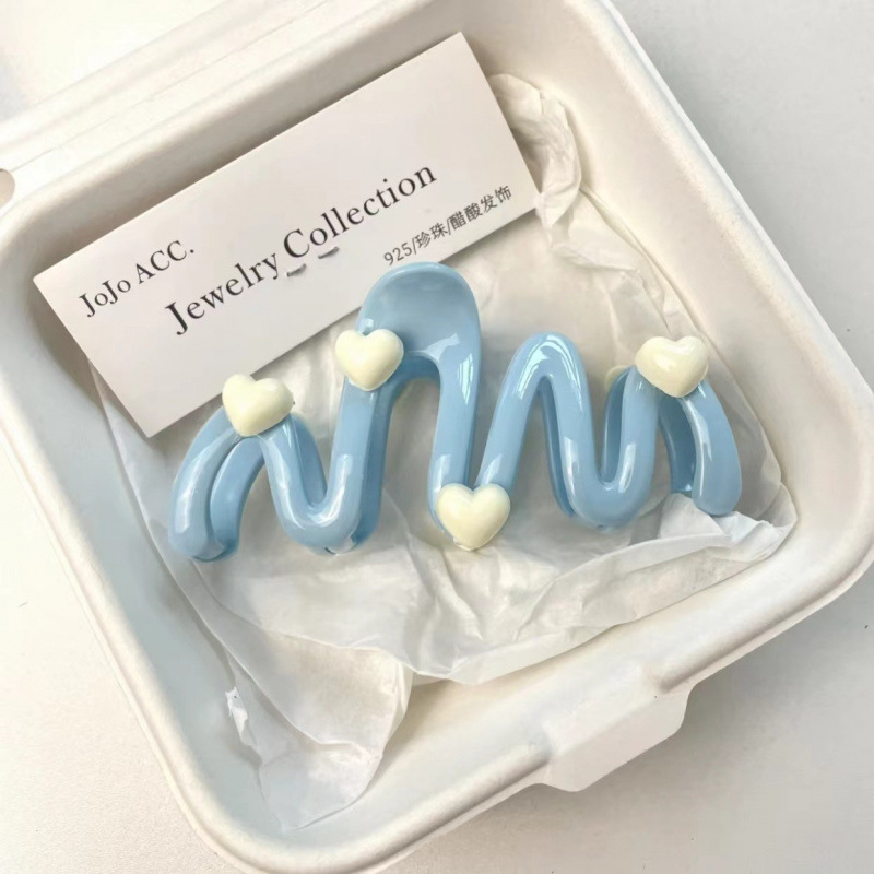TEMU Cream Blue Heart Wave Hair Clip Women's Back Of Head Updo Hair Clip Shark Clip Cute Hair Accessory Headwear