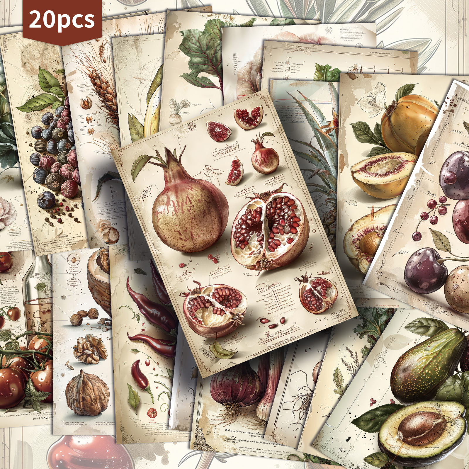 TEMU Set Of 20 Retro Postcards Featuring Fruits And Vegetables - Measuring 4x6 Inches. Ideal For Vintage Junk Journals, Classic Pinup Illustrations