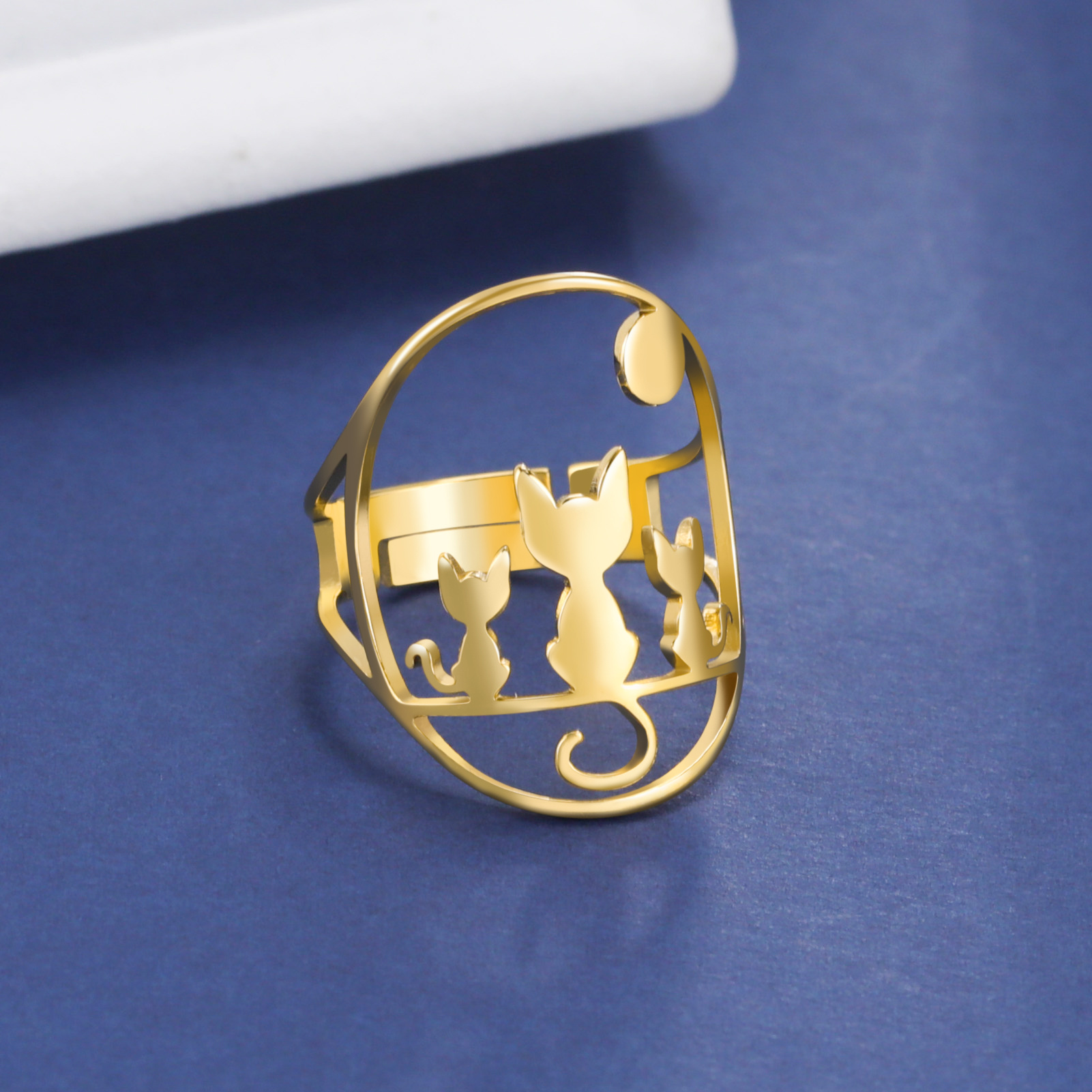 Men's Cute Animal Jewelry, Hollow Three Cats Open Ring