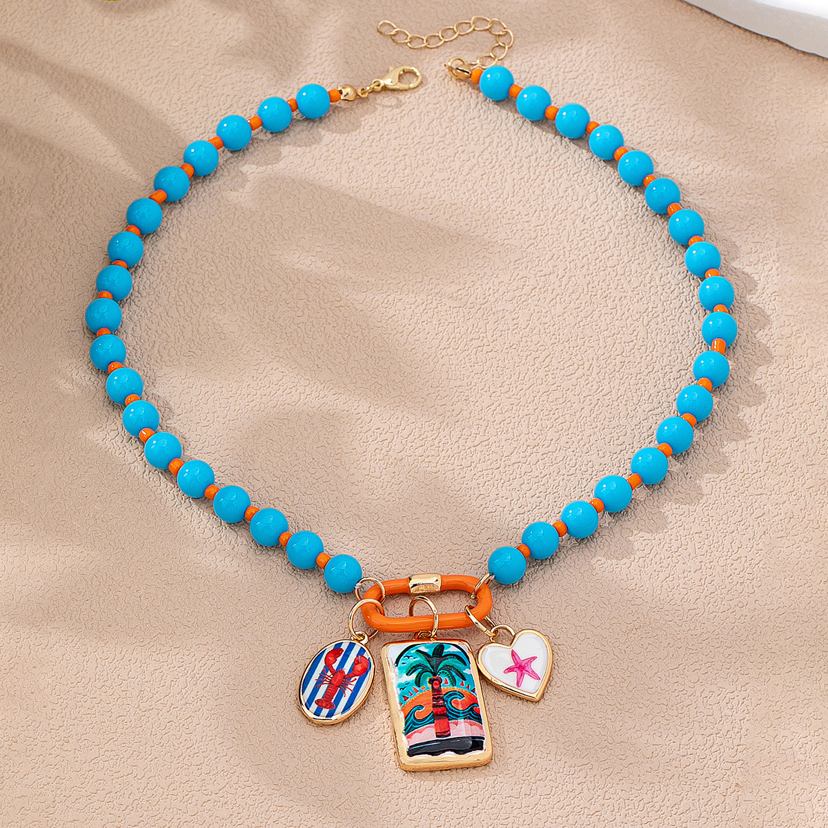 TEMU 1 Collar bohemio de cuentas de con colgante de hebilla de senderismo - Collar de esmalte de estilo tropical bohemio de playa para damas, joyería