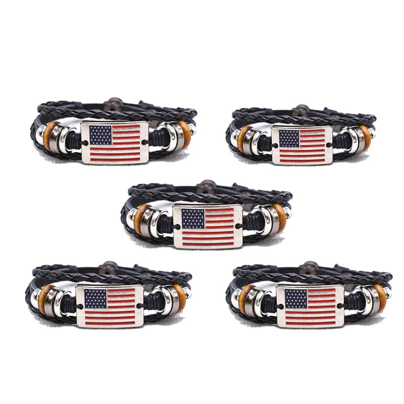 5pcs 5pcs Suitable For For 5pcs Vintage American Flag Woven Bracelets With Snap Buttons - Beaded Beads, Usa Flag Gift For 4th Of, Casual Attire & Themed