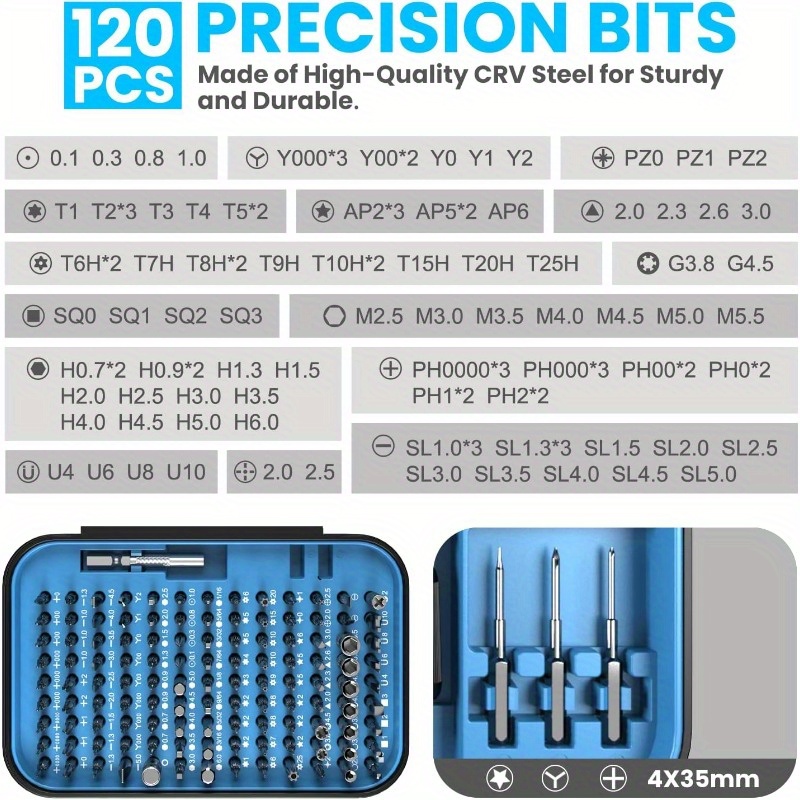 150 in 1 precision screwdriver set 120 bits full range small screwdriver set magnetic mini repair tool kit for ring doorbell laptop switch ps5   macbook iphone watch glasses navy blue Product details 3