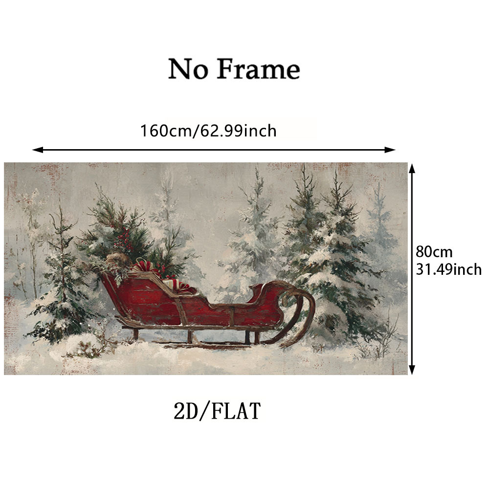 TEMU 2d Flat, 2d Flat, A Large Modern Minimalist Canvas Wall Art Featuring A Frameless Winter Scene With A Snow-covered Carriage And A , With Cedar