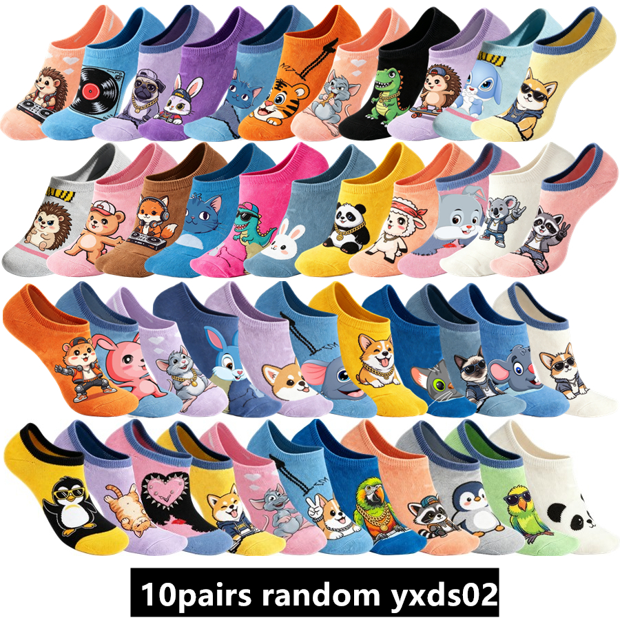 TEMU 10 paires de chaussettes mi-hautes unisexes aléatoires tendance à dessin anime, style hip-hop, fantaisie, amusantes, décontractées, imprimées,