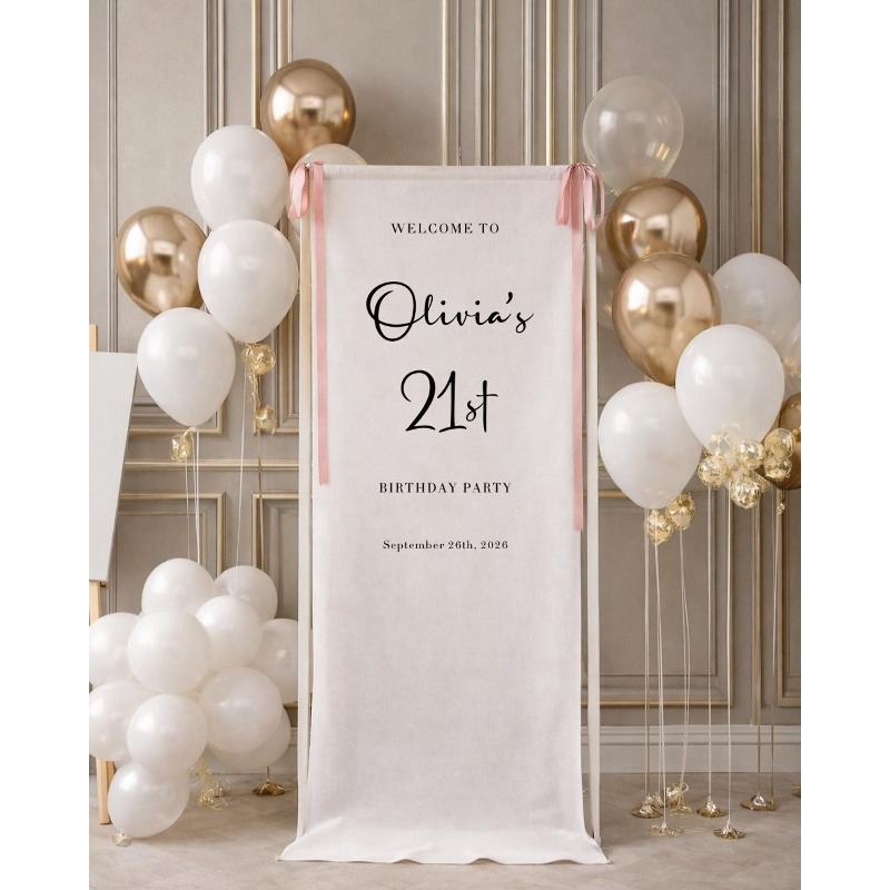 TEMU Custom Birthday Welcome Sign – 21st Birthday Sign, Fabric Event Signs, Customized Names & Date, Decorative Side Ribbons Not Included