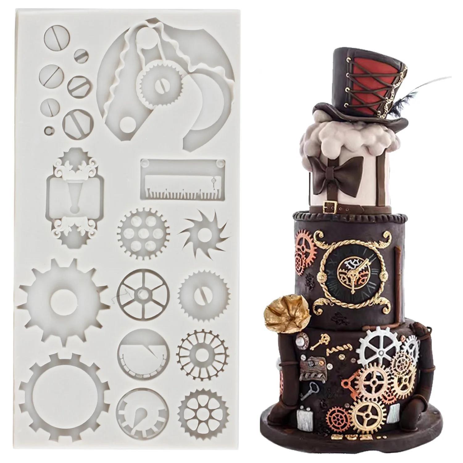 1pc Mechanical Screw Gears Silicone Molds Steampunk Cupcake Topper Fondant Cake Decorating Tools Candy Clay Chocolate Gumpaste Mould