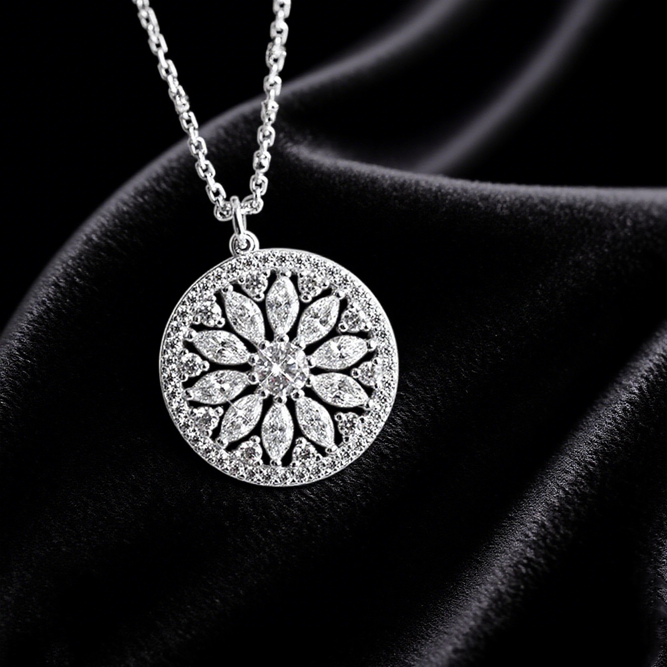 Image of Elegant Flower Nacklace Inlay Synthetic Zirconia Circle Pendant Necklace For Women Party Banquet Daily Luxury Temperament Necklace Jewelry ()