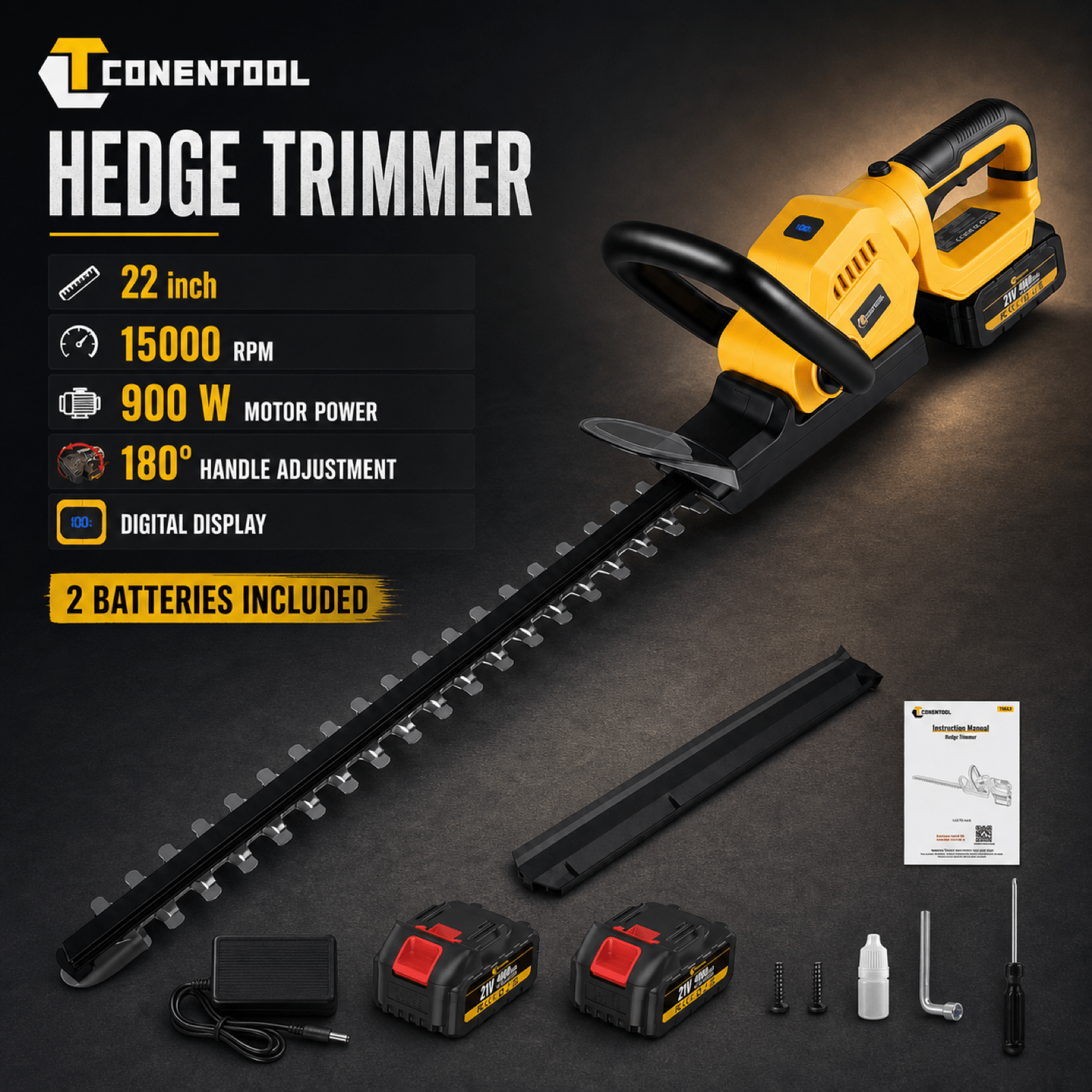 Cordless Electric Hedge Trimmer, Electric Trimmer, Double Switch, Repairs Weeds, Suitable For Landscaping And Garden Maintenance, Gardening Pruning Tools Conentool