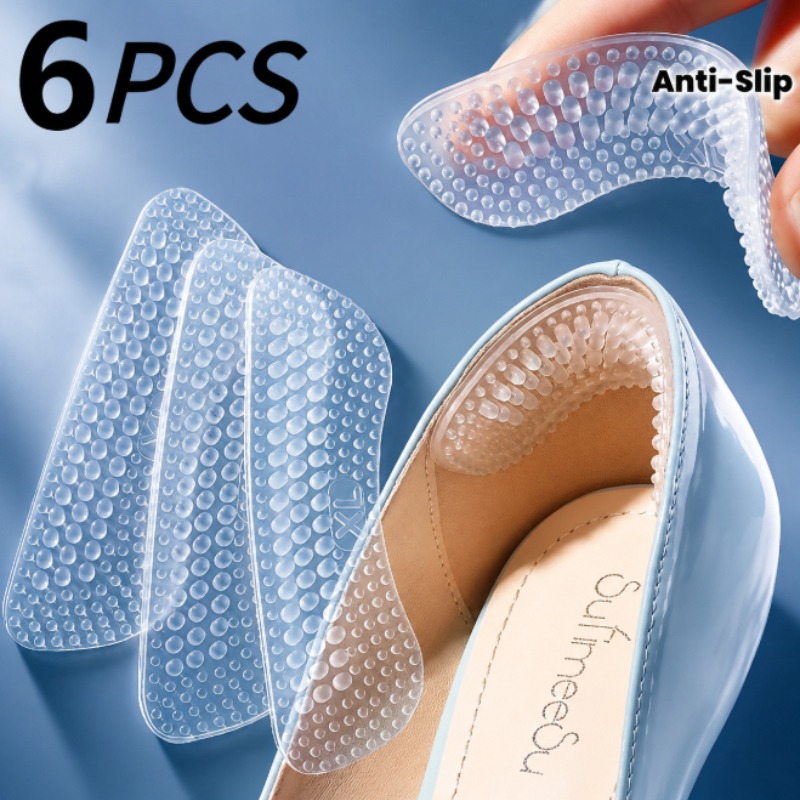 TEMU 6pcs Set Of Non-slip Silicone Heel Pads - Waterproof Insole For Sneakers, Women's High Heel Anti-slip Stickers, Men's Heel Pads, Suitable For