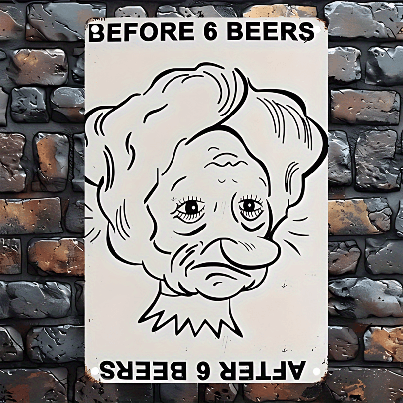 TEMU 2d Flat - A 2d Flat, 1pc Of Tin Sign Measuring 20.07x30.23 Cm With No Frame Featuring The Humorous Of An Old Man Saying 'before 6 Beers After 6