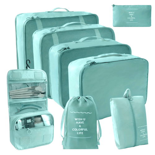 7pcs pink travel organizer set durable polyester packing cubes for clothes underwear shoes cosmetics travel essentials stylish storage solution with laundry organizer bags shoepacking cube travel essentials organizer random printing luggage for travel