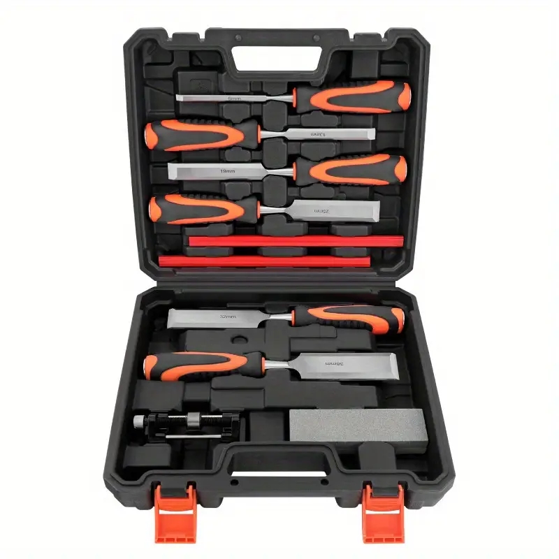 TEMU 10pcs Wood Chisel Set, Wood Carving Chisel Set, 6-38mm Wood Chisel With 1 Honing Guide, 1 Sharpening Stone, 2 Carpenter Pencils For Woodworking,