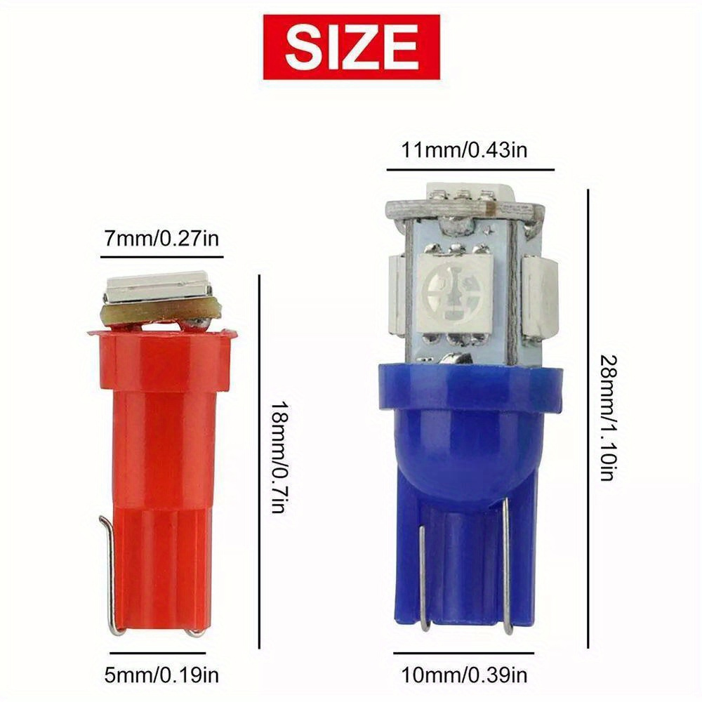 TEMU For All Vehicles: 70pcs Led Instrument Panel Lights - T10/ T5, 12v , (green/ Red/ White/ Blue/ Yellow) - & Durable Interior Lighting