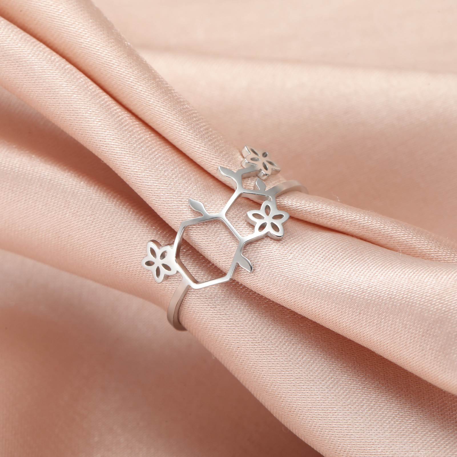 Adjustable Stainless Steel Serotonin Molecule Ring Hypoallergenic Jewelry
