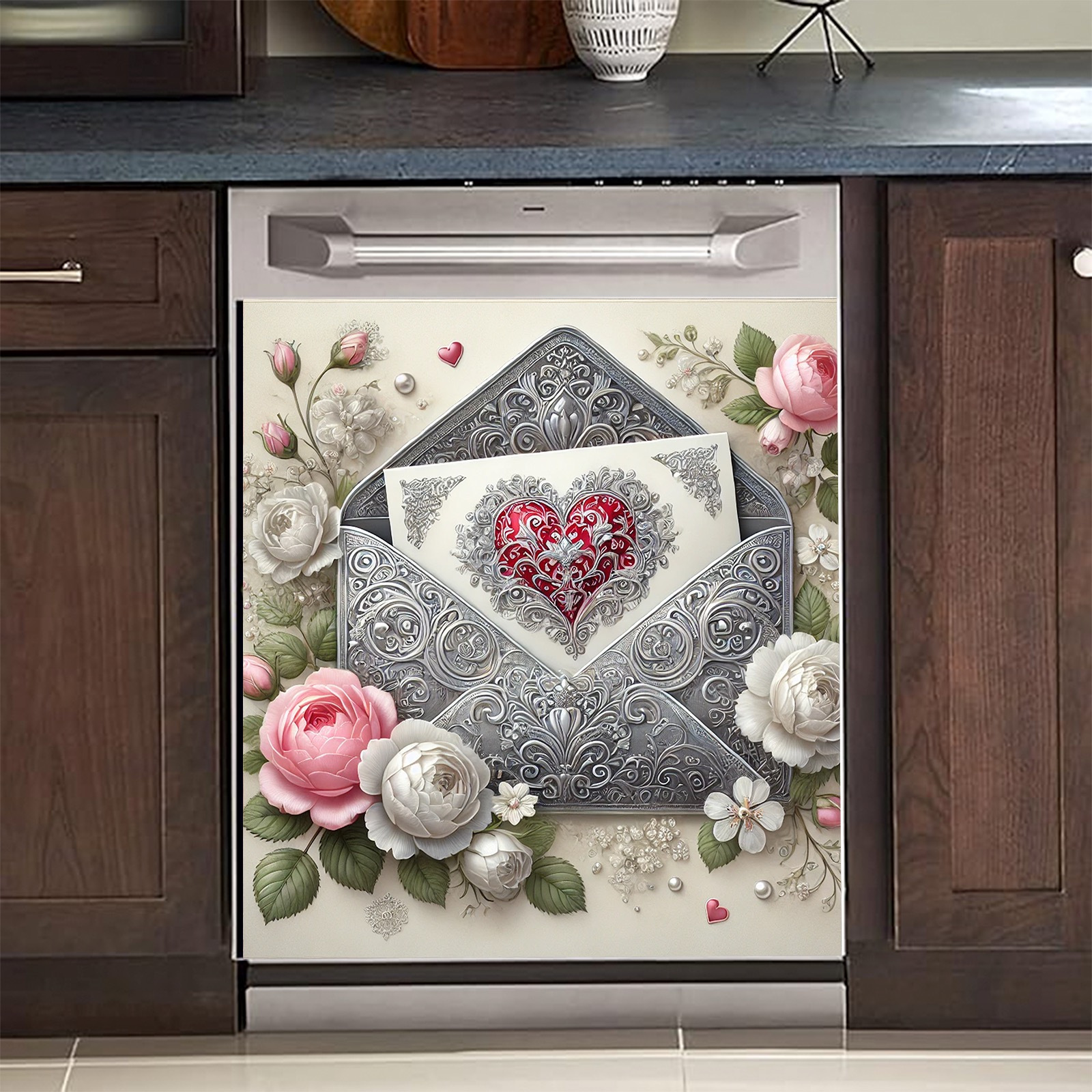 

2d Door Banner Spring Floral Magnetic Dishwasher Cover, Vinyl & Pvc, , Electricity-free, With Ideal For Home & Kitchen Decoration, For 14+