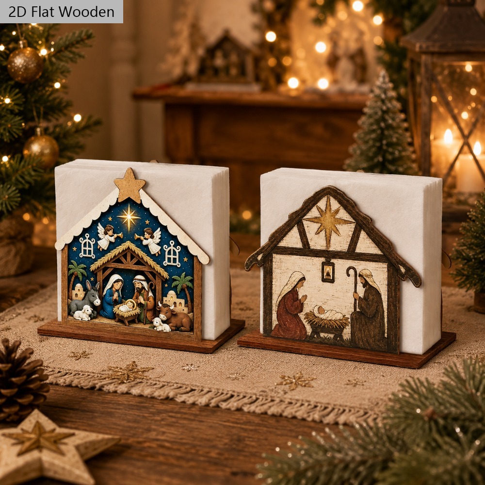 TEMU 2D Plat, 2pcs Anneaux à Serviette en Bois de Noël Chrétienne, Thème Anniversaire Boîte à Mouchoirs en Bois, Convient pour la Décoration de Table