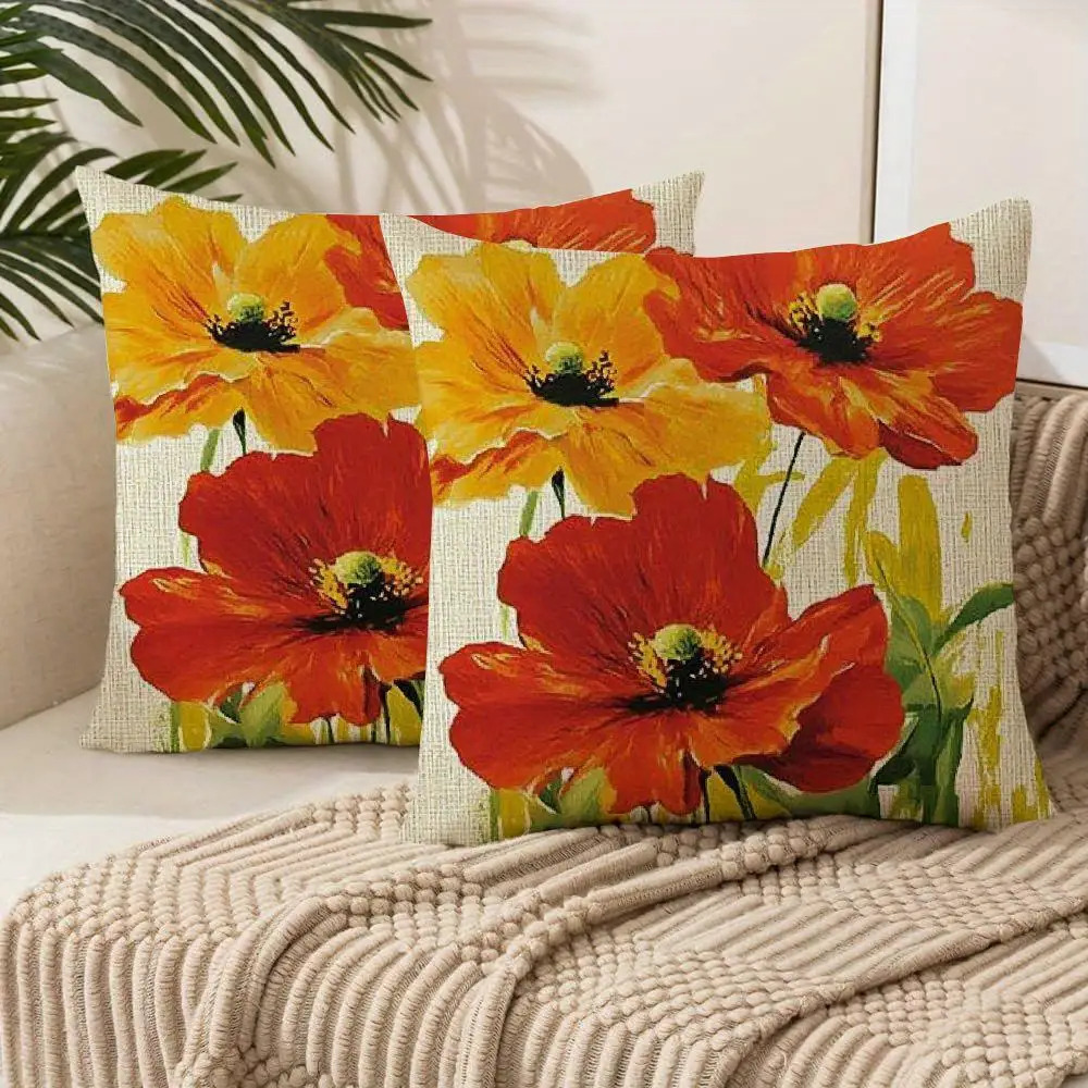 TEMU 2pcs Flowers Green Buds Decorative Throw Pillow Covers | Durable Polyester 18x18 Inch, Machine Washable, Single-sided Vibrant Floral Print With