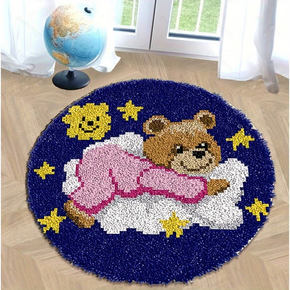 Latch Hook Kits For Adults, Diy Handmade Carpet Crochet Needlework Mat Knotted Cushion Tapestry, Cloud Bear Pattern Pre-printed, Embroidery Kits Decoration Festival Gift 20.47in*20.47in 52cmx52cm