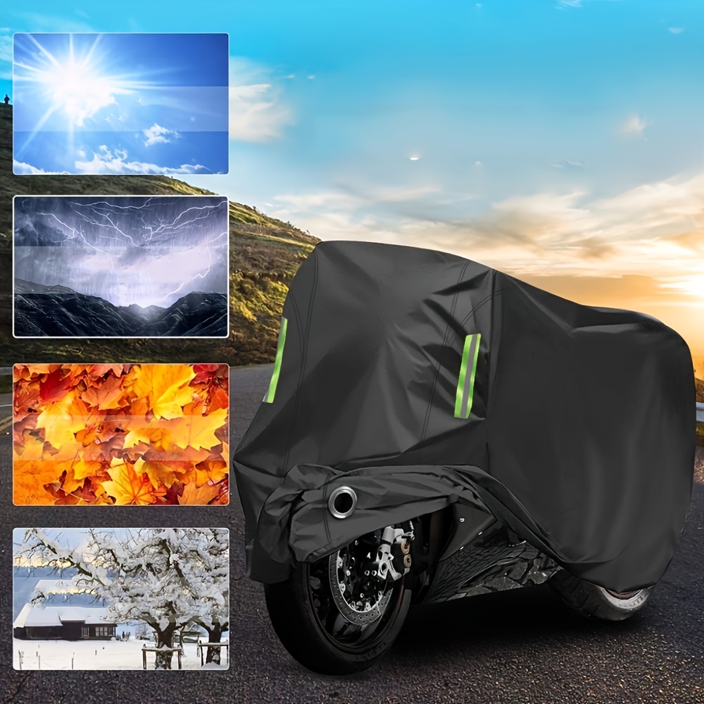 TEMU Motorcycle Cover, Black With Reflective Stripes 500d Reflective Electric Bike Cover, Universal Durable Quality Outdoor Sunshade Scooter Cover
