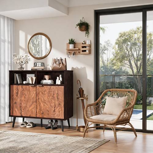 Buffet Cabinet Sideboard with Storage in Credenza Kitchen Buffet Coffee Station Cabinet Living Room Metal Handle Robot Vacuum Friendly Entryway Cabinet Hallway Cabinet Pantry Cabinet