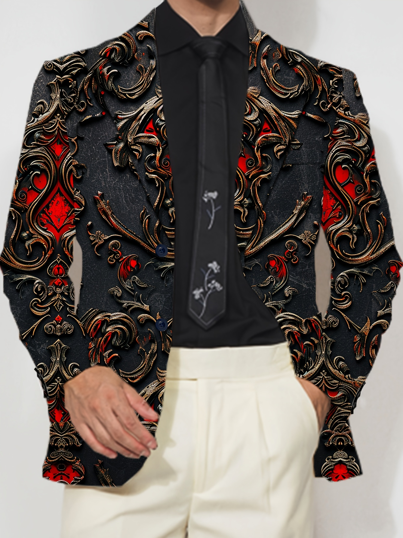 mens plus size   fit   jacket elegant purple black floral print single breasted long sleeve casual to formal wear polyester fabric button front   jacket elegant mens jacket polyester jacket plus size