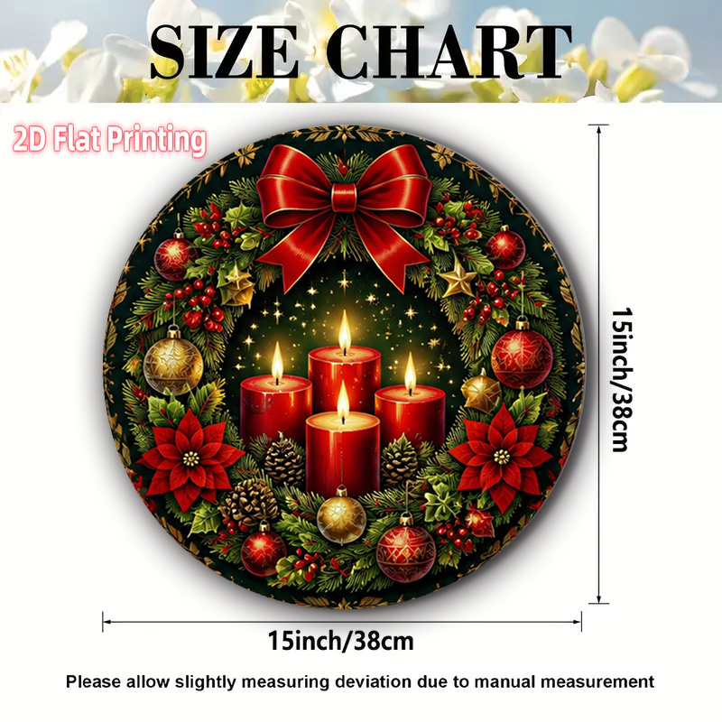 TEMU 4pcs 4pcs Round Christmas Placemats Suitable For Kitchen & Dining Table - Wreath Poinsettia Bow Candles Design, Table Mats For Holiday Decor,
