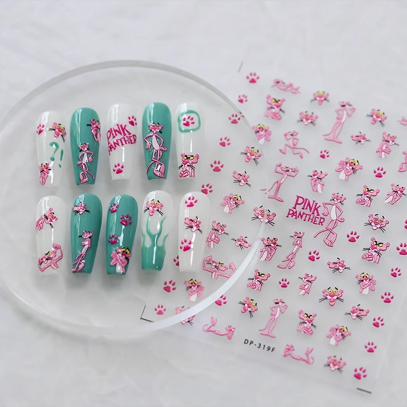 

Adhésifs de nail art en relief 3D avec un joli dessin rose léopard, irrégulière , huile, à unique, auto-adhésifs en plastique pour la décoration.