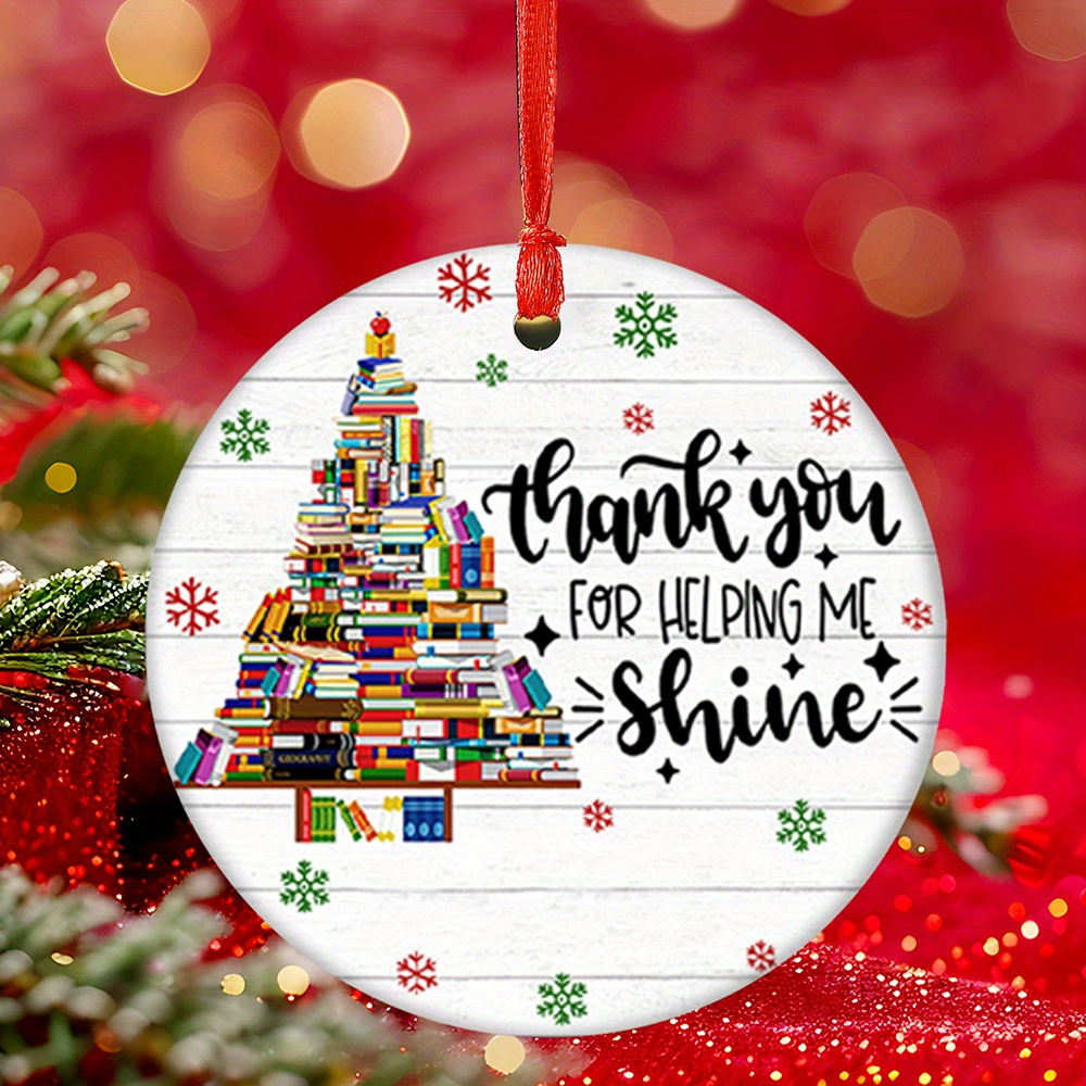 

Teacher Appreciation Christmas Tree Ornament - Acrylic "thank You For Helping Me Shine" Book Stack Decoration, No Electricity Needed, Ideal Gift For Educators And Holiday Decor