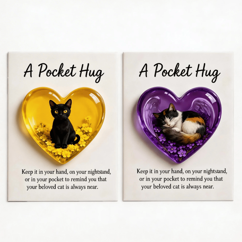 TEMU 2pcs Of Animal Heart Acrylic Souvenirs Pocket Hug Cards, Heart-shaped Cat Memorabilia - A Warm Embrace Suitable For Gifts In Memory Of Pets