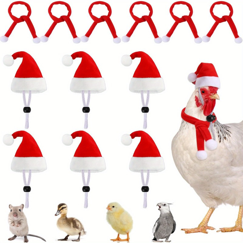 

Chicken Santa Hat And Scarf Set - 2pcs, Adjustable Holiday Costume Accessories For Hens & , Polyester