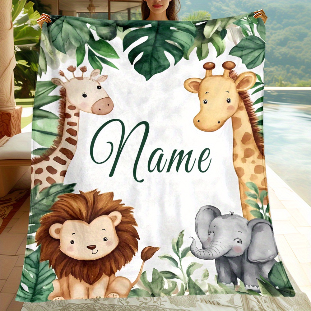 TEMU Custom Name Cartoon Lion -lightweight Flannel Home Furnishings Bedding Blanket Suitable For Sofas Beds Travel Camping Living Rooms Offices Sofas