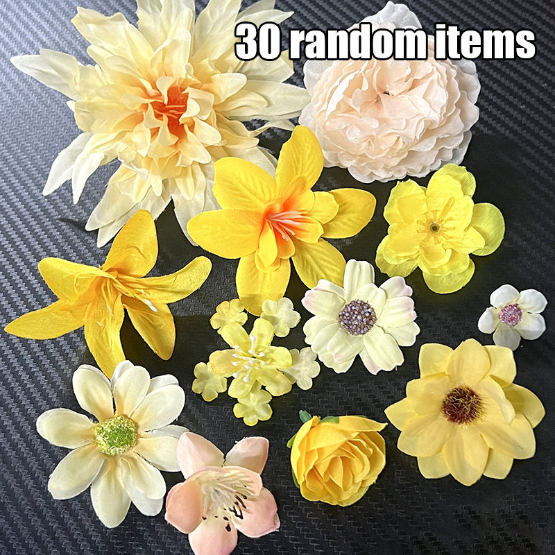 TEMU Lot de 30 fleurs artificielles jaunes aléatoires, fournitures florales pour coiffes faites main, couronnes et bracolets de mariée, mariage, fête
